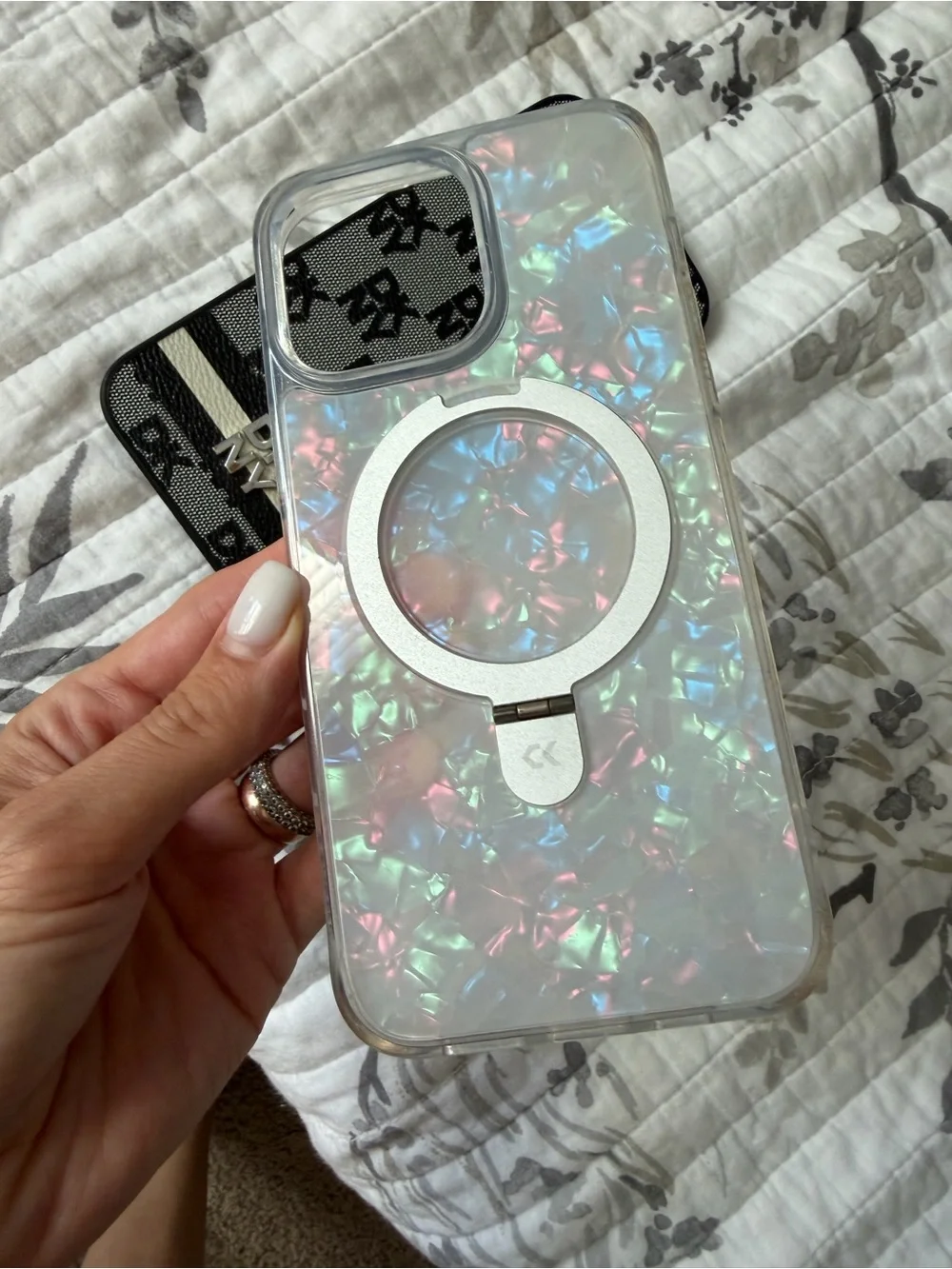 Dkny Black & Gray Monogram Stripe iPhone Case